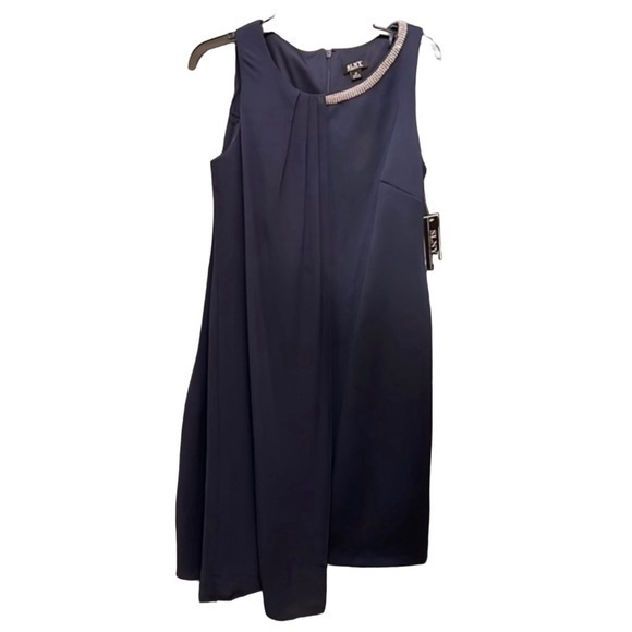 SLNY Navy Blue Rhinestone Shear Panel‎ Sleeveless Dress Size 12 - Picture 1 of 5